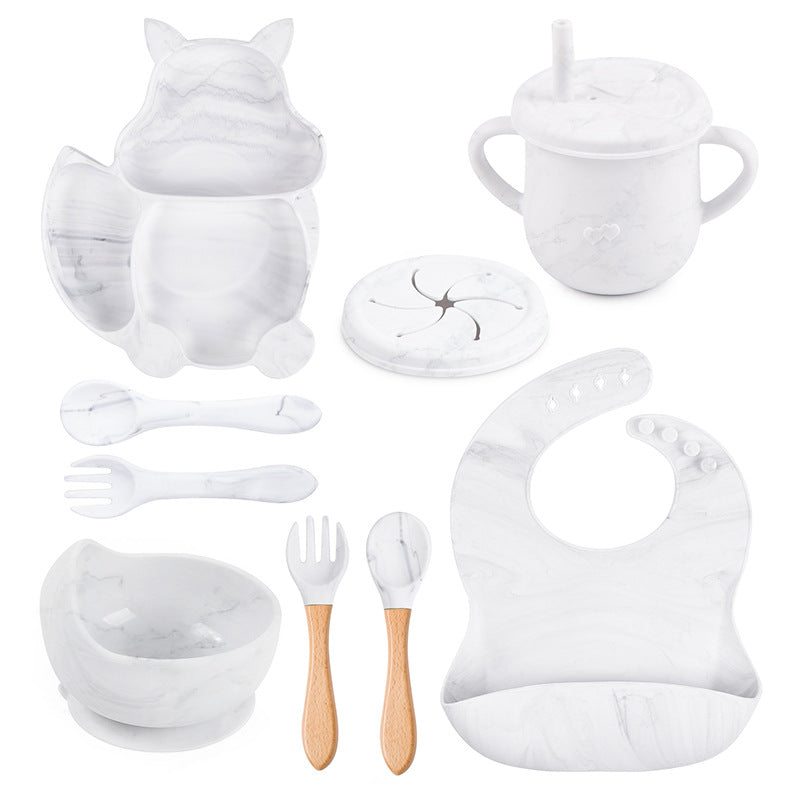 Silicone Tableware Set for Baby's First Foods: Suction Bowl, Spoon, and Divided Plate