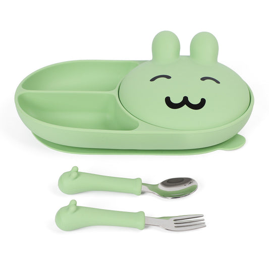 In Stock One-Piece Silicone Plate, Baby Anti-Drop Food Bowl, Food-Grade Silicone Tableware, Rabbit Divided Plate