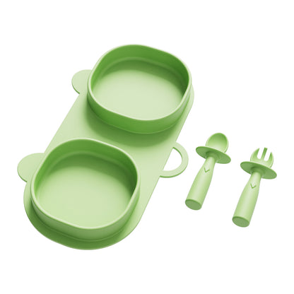 New Arrival Compartmentalized Children's Tableware Set, Baby Silicone Food Bowl, Portable Foldable Fork and Spoon, Animal Cartoon Plate