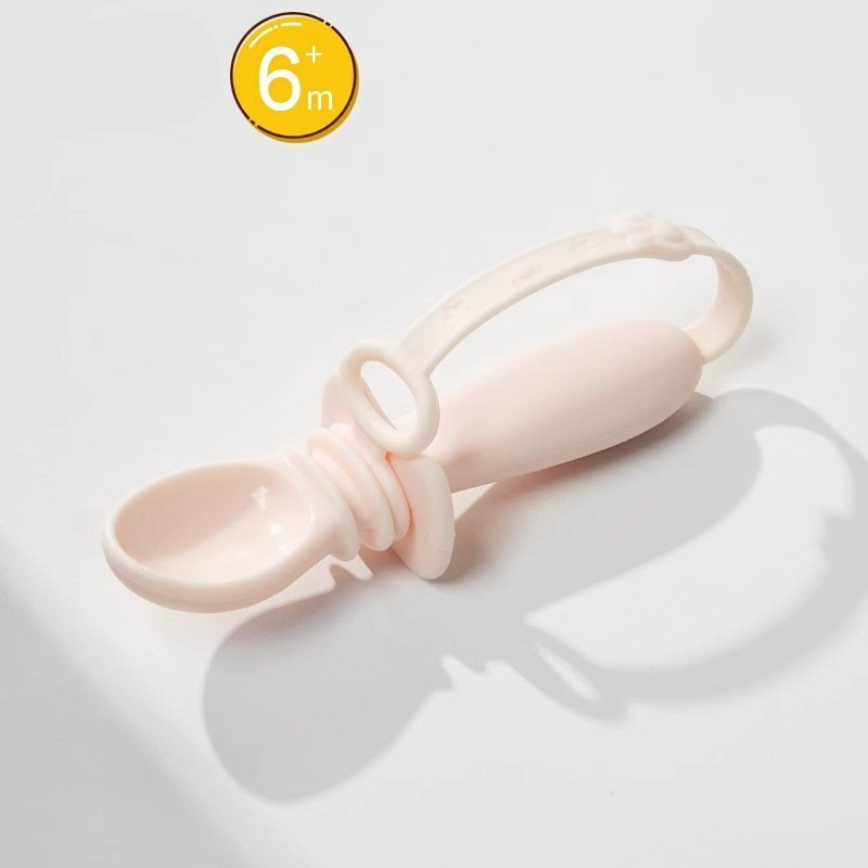 Baby Self‑Feeding Spoon, Integrated Anti‑Choke Silicone Utensil with Anti‑Drop Wrist Strap for Toddler Complementary Feeding