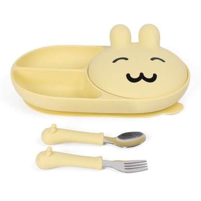 In Stock One-Piece Silicone Plate, Baby Anti-Drop Food Bowl, Food-Grade Silicone Tableware, Rabbit Divided Plate
