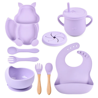 Silicone Tableware Set for Baby's First Foods: Suction Bowl, Spoon, and Divided Plate