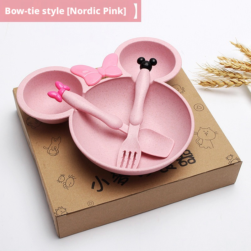Wheat Straw Kids Tableware Set, Cute Baby Feeding Supplementary Food Plates, Bowls, Spoons and Forks, Small Gifts with Custom Logo Available
