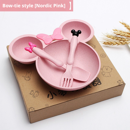Wheat Straw Kids Tableware Set, Cute Baby Feeding Supplementary Food Plates, Bowls, Spoons and Forks, Small Gifts with Custom Logo Available