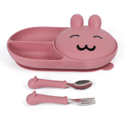 In Stock One-Piece Silicone Plate, Baby Anti-Drop Food Bowl, Food-Grade Silicone Tableware, Rabbit Divided Plate