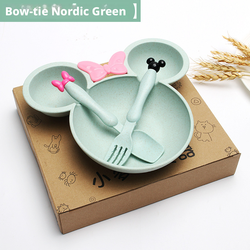 Wheat Straw Kids Tableware Set, Cute Baby Feeding Supplementary Food Plates, Bowls, Spoons and Forks, Small Gifts with Custom Logo Available