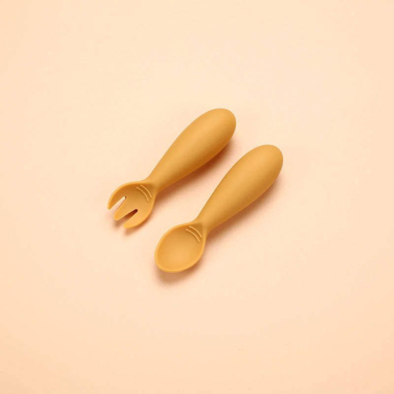 Cross-border Hot-selling Silicone Baby Soft Spoons, Food-grade Kids Fat-shaped Fork and Spoon for Complementary Feeding