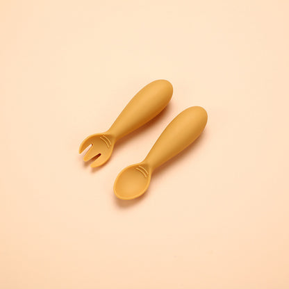 Cross-border Hot-selling Silicone Baby Soft Spoons, Food-grade Kids Fat-shaped Fork and Spoon for Complementary Feeding