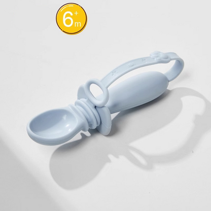 Baby Self‑Feeding Spoon, Integrated Anti‑Choke Silicone Utensil with Anti‑Drop Wrist Strap for Toddler Complementary Feeding