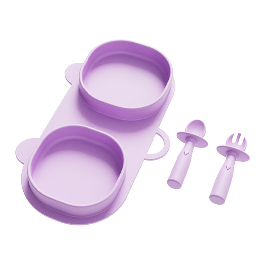 New Arrival Compartmentalized Children's Tableware Set, Baby Silicone Food Bowl, Portable Foldable Fork and Spoon, Animal Cartoon Plate