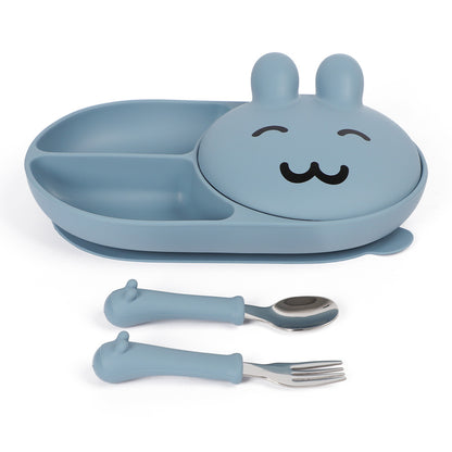 In Stock One-Piece Silicone Plate, Baby Anti-Drop Food Bowl, Food-Grade Silicone Tableware, Rabbit Divided Plate