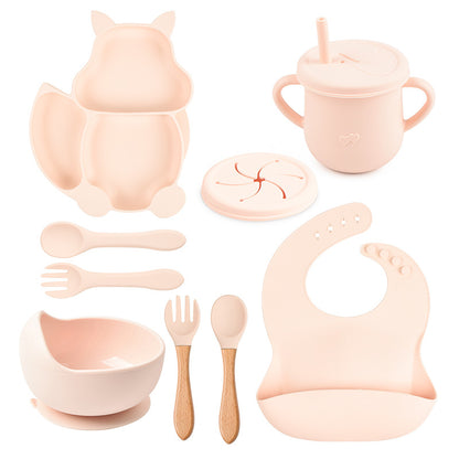 Silicone Tableware Set for Baby's First Foods: Suction Bowl, Spoon, and Divided Plate