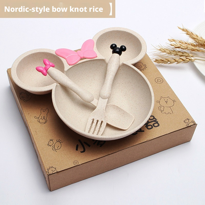 Wheat Straw Kids Tableware Set, Cute Baby Feeding Supplementary Food Plates, Bowls, Spoons and Forks, Small Gifts with Custom Logo Available