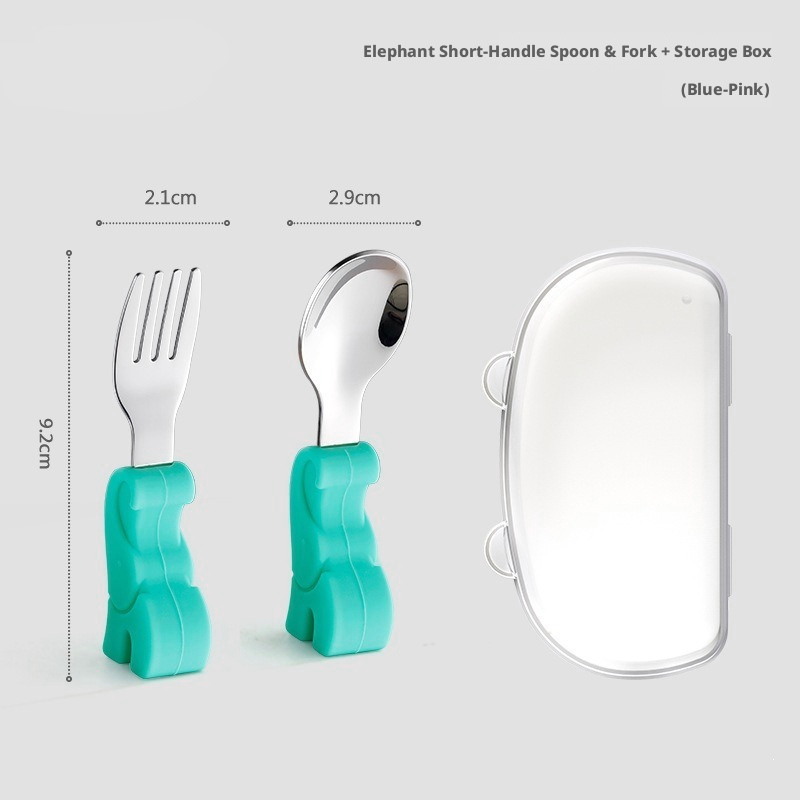 Short‑Handle 304 Stainless Steel Baby Spoon Fork Set, Boil‑Safe Toddler Utensils for Baby Food