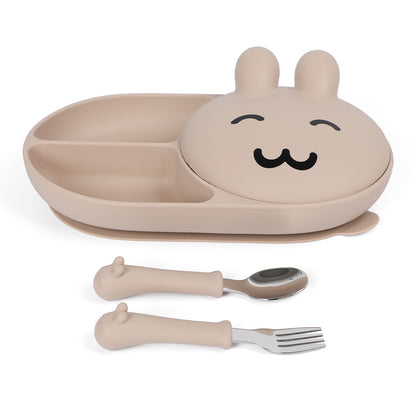 In Stock One-Piece Silicone Plate, Baby Anti-Drop Food Bowl, Food-Grade Silicone Tableware, Rabbit Divided Plate
