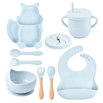 Silicone Tableware Set for Baby's First Foods: Suction Bowl, Spoon, and Divided Plate