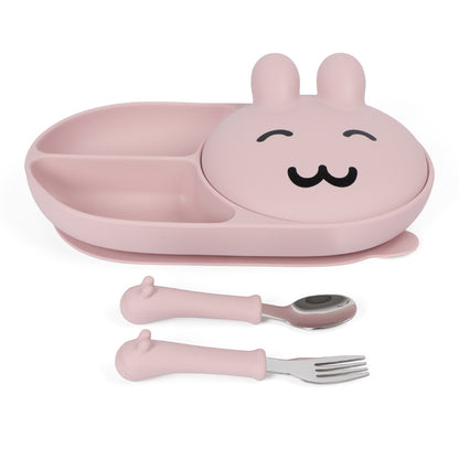 In Stock One-Piece Silicone Plate, Baby Anti-Drop Food Bowl, Food-Grade Silicone Tableware, Rabbit Divided Plate