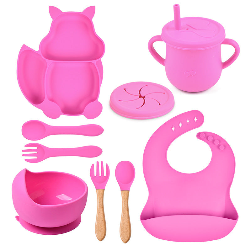 Silicone Tableware Set for Baby's First Foods: Suction Bowl, Spoon, and Divided Plate
