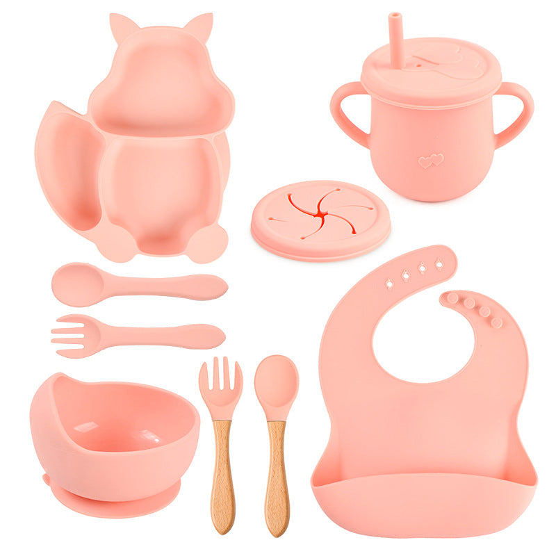Silicone Tableware Set for Baby's First Foods: Suction Bowl, Spoon, and Divided Plate