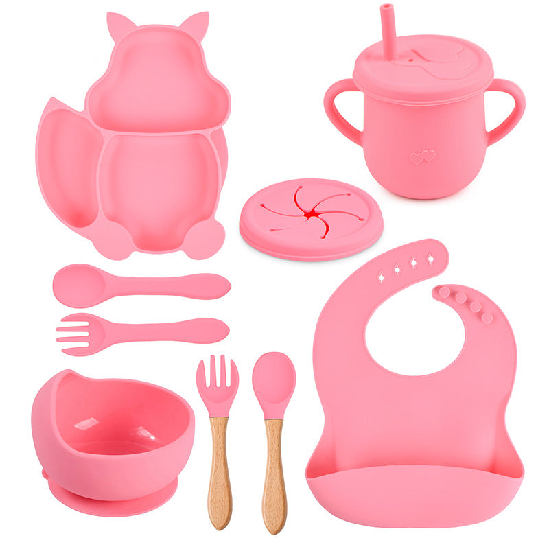 Silicone Tableware Set for Baby's First Foods: Suction Bowl, Spoon, and Divided Plate