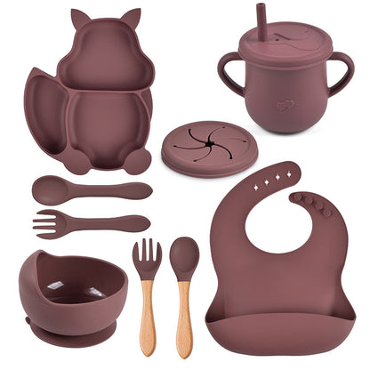 Silicone Tableware Set for Baby's First Foods: Suction Bowl, Spoon, and Divided Plate