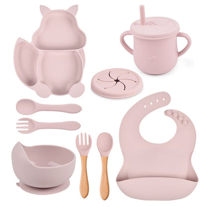 Silicone Tableware Set for Baby's First Foods: Suction Bowl, Spoon, and Divided Plate