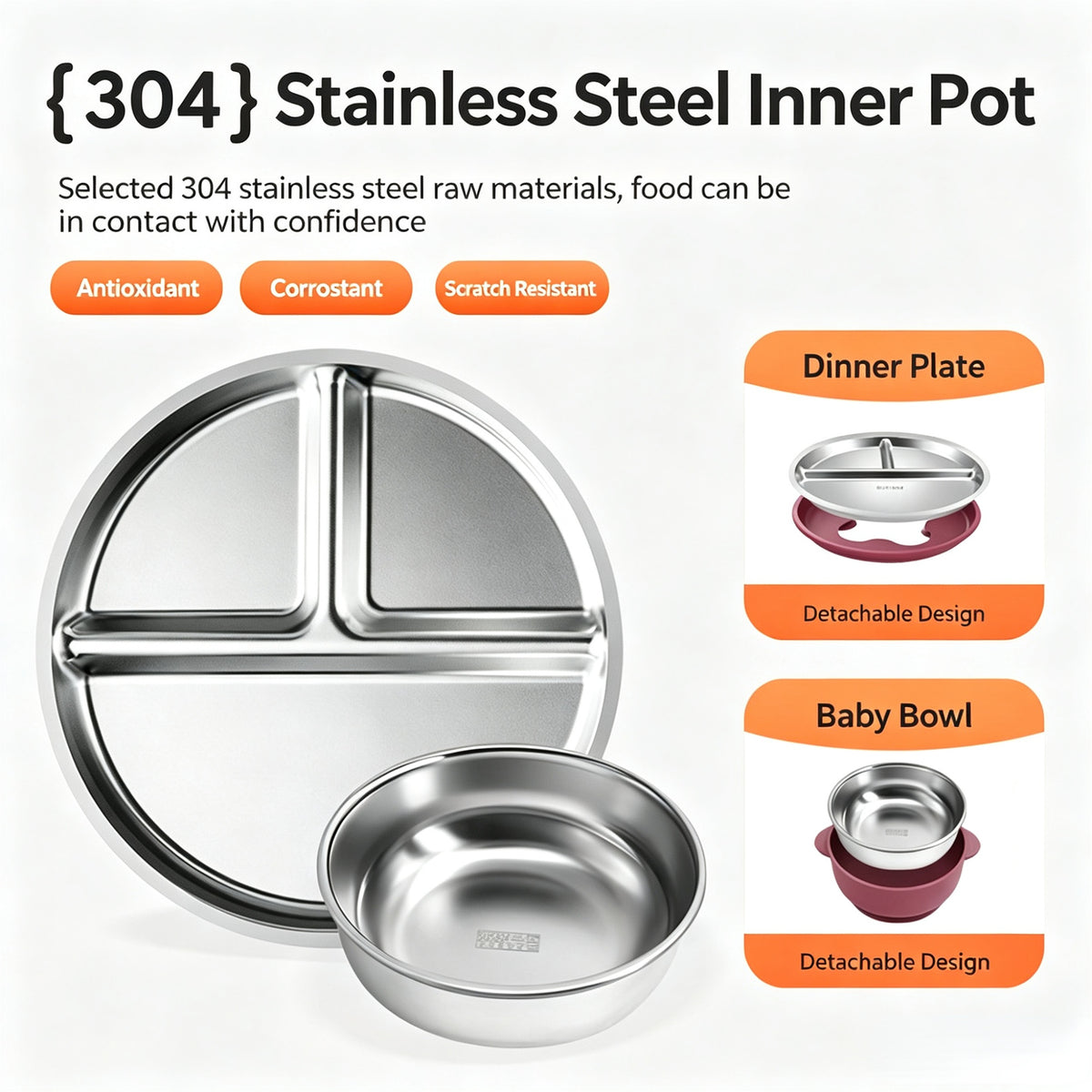 Stainless Steel Kids' Meal Tray & Silicone Sippy Cup Set – Food-Grade, Shatterproof, Easy-Grip Training Cup for Solids & Drinks