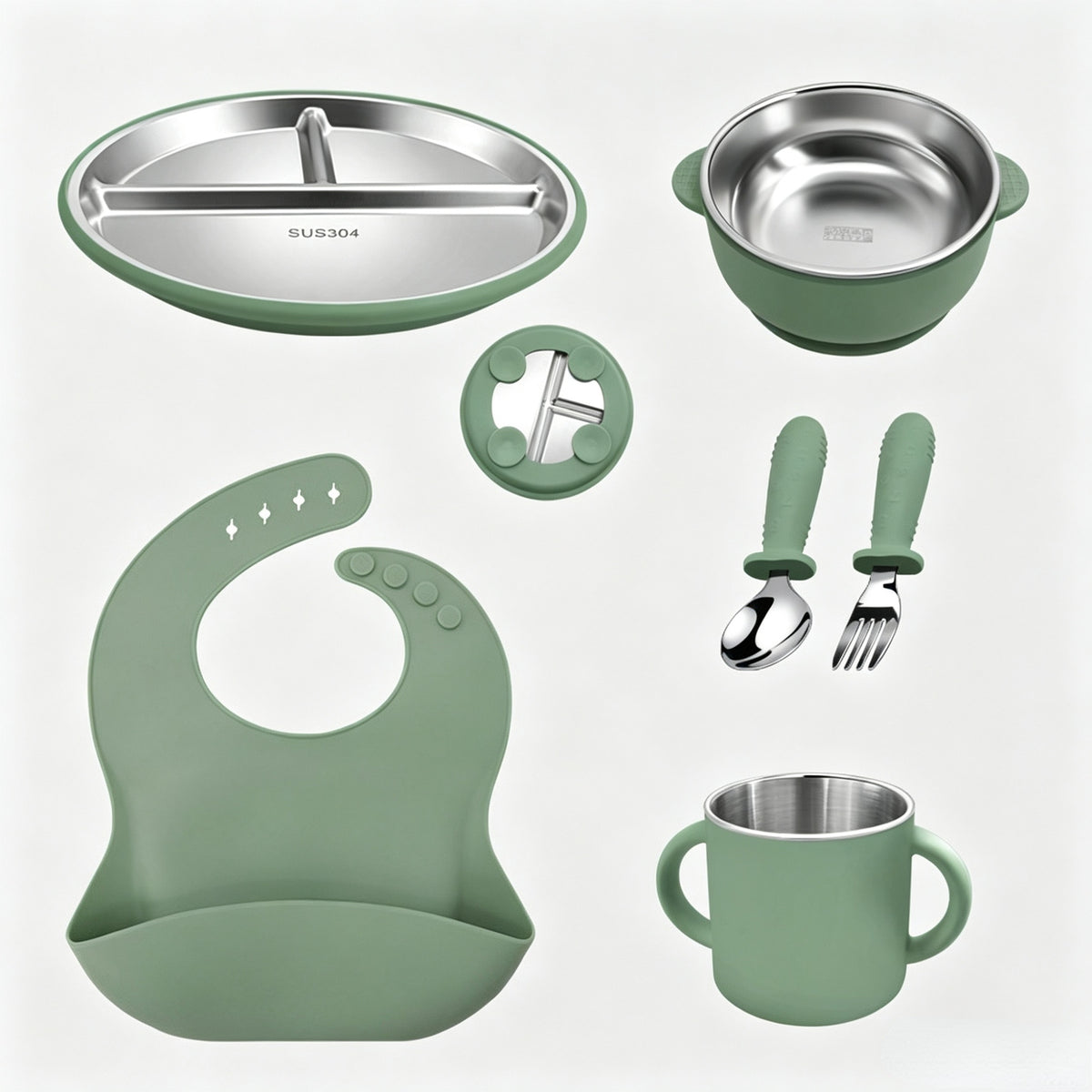 Stainless Steel Kids' Meal Tray & Silicone Sippy Cup Set – Food-Grade, Shatterproof, Easy-Grip Training Cup for Solids & Drinks