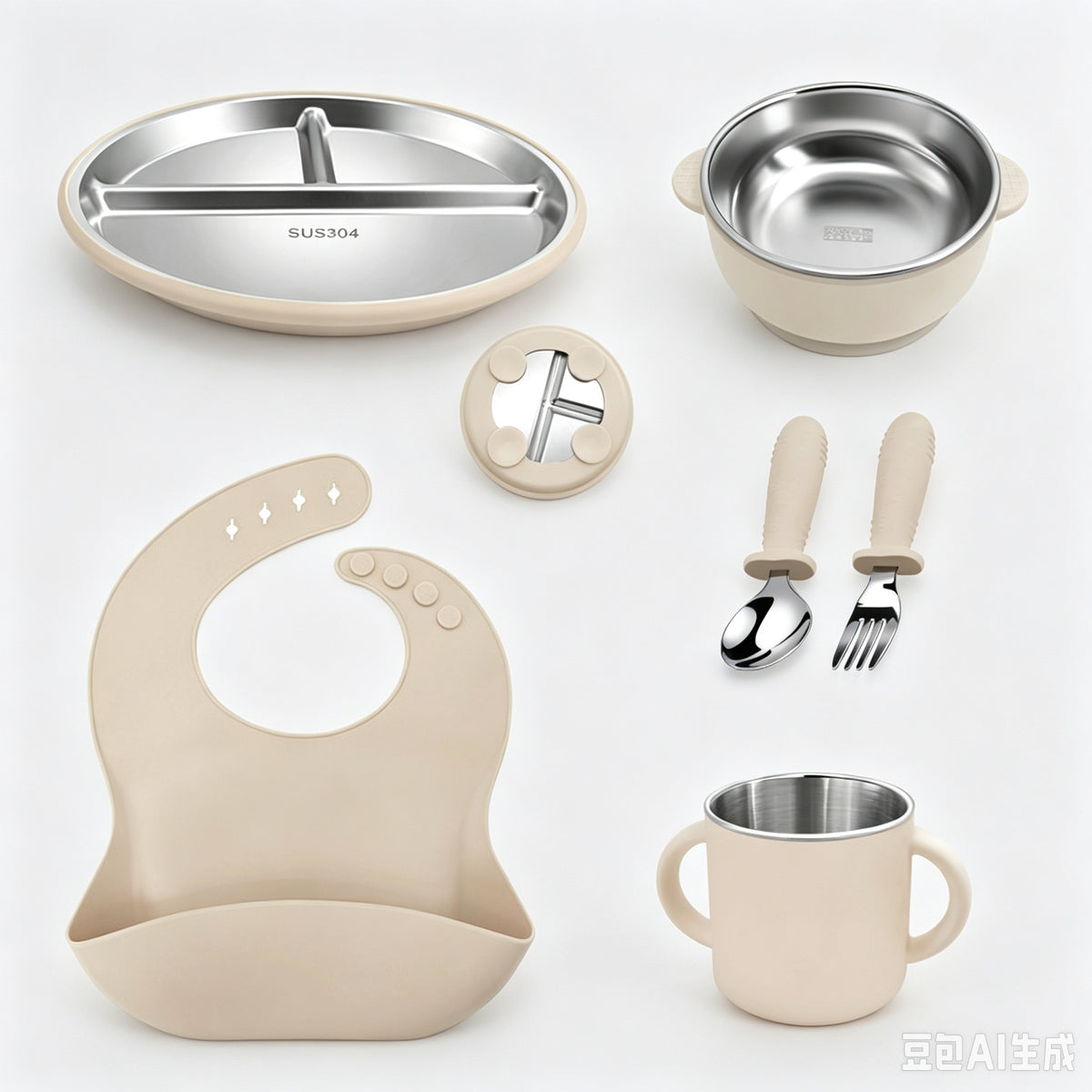 Stainless Steel Kids' Meal Tray & Silicone Sippy Cup Set – Food-Grade, Shatterproof, Easy-Grip Training Cup for Solids & Drinks