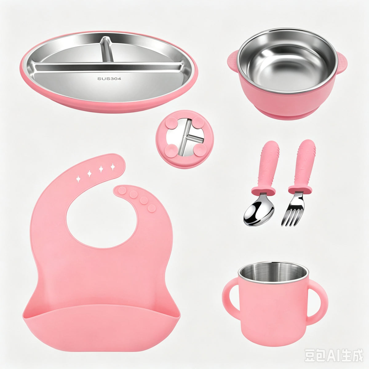 Stainless Steel Kids' Meal Tray & Silicone Sippy Cup Set – Food-Grade, Shatterproof, Easy-Grip Training Cup for Solids & Drinks