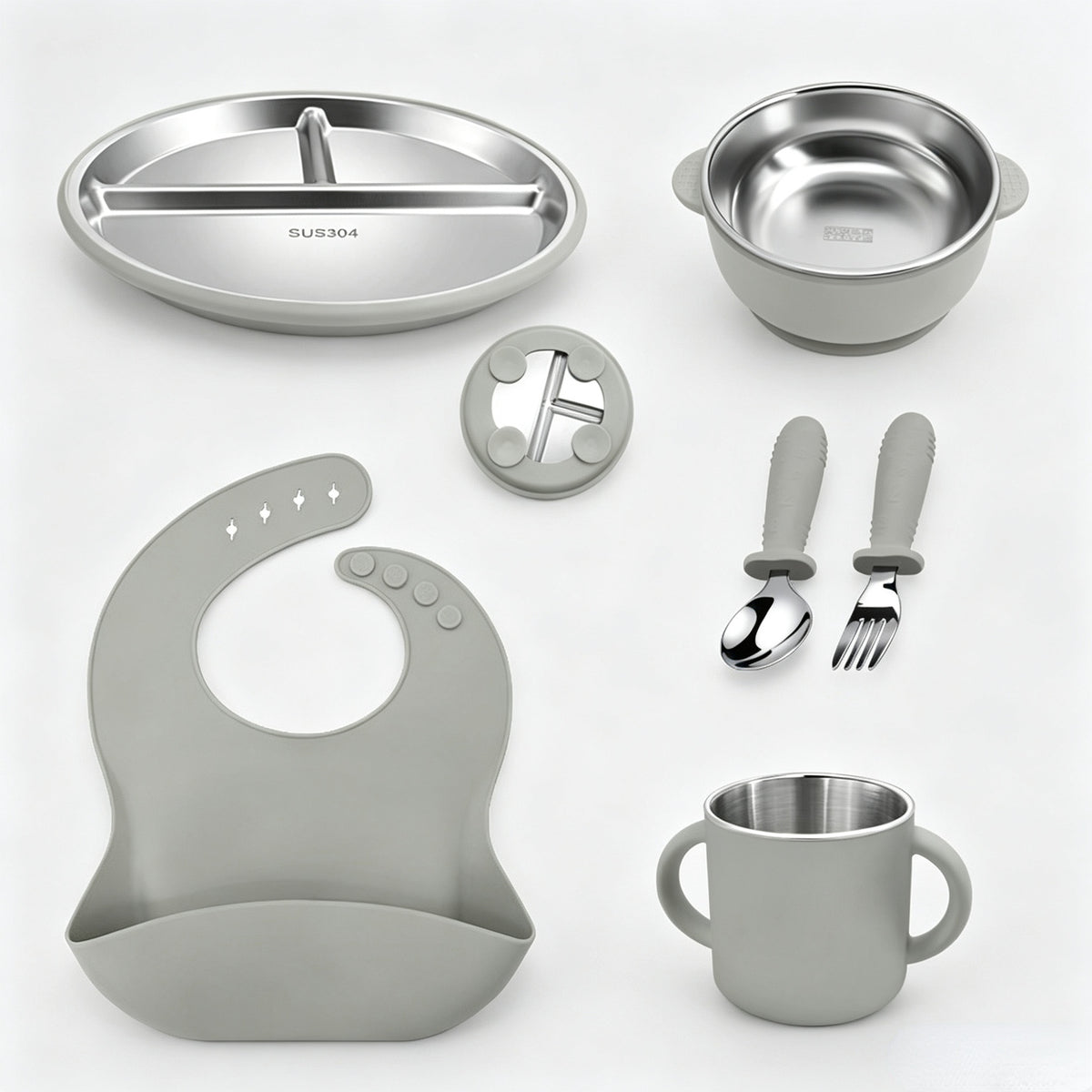 Stainless Steel Kids' Meal Tray & Silicone Sippy Cup Set – Food-Grade, Shatterproof, Easy-Grip Training Cup for Solids & Drinks