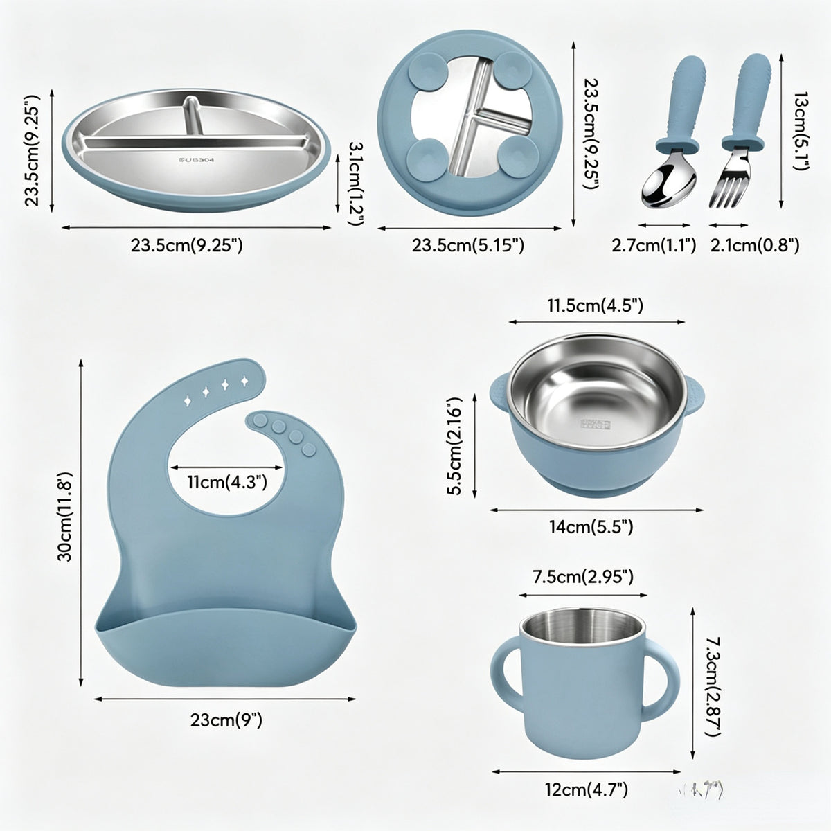 Stainless Steel Kids' Meal Tray & Silicone Sippy Cup Set – Food-Grade, Shatterproof, Easy-Grip Training Cup for Solids & Drinks