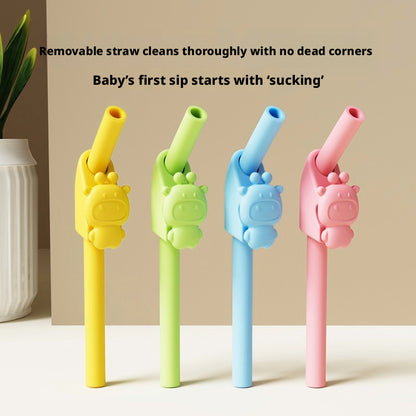 Silicone Soup Straw, Extended Detachable High Temperature Resistant Tableware Set for Kids to Have Porridge, Milk and Water