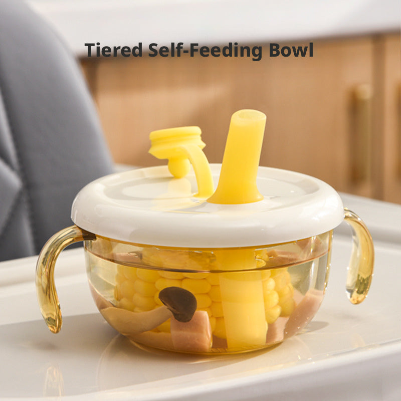 PPSU Baby Food Bowl with Straw for Soup, Double-handled Bowl for Infants and Toddlers to Eat Rice Cereal and Porridge
