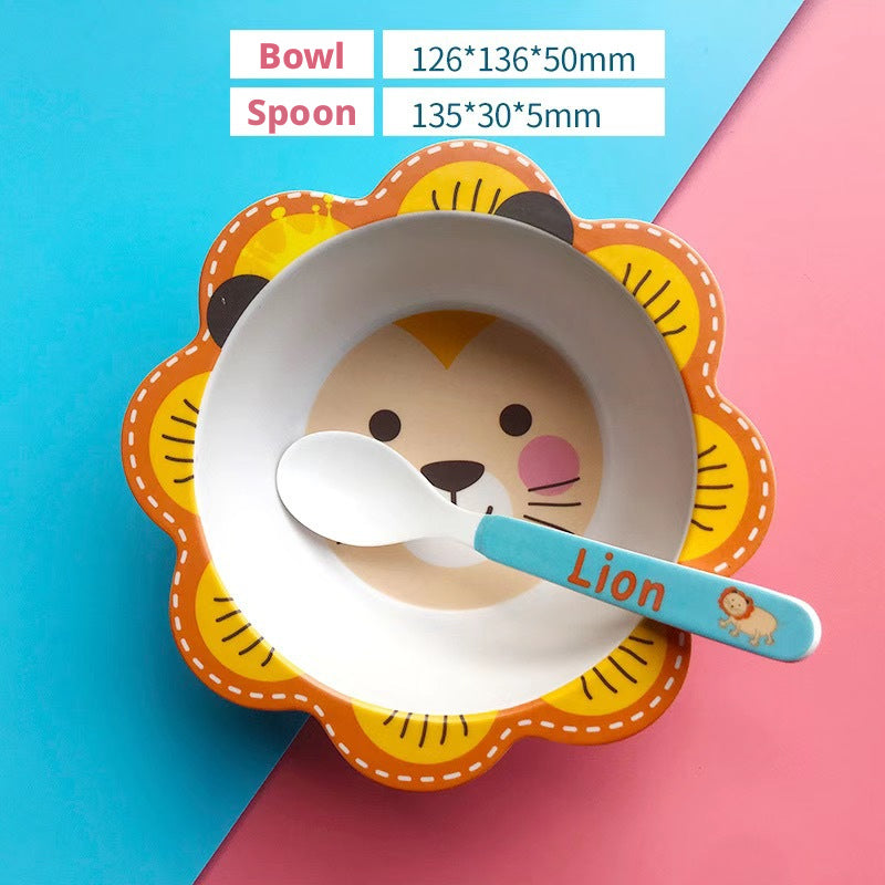 Cute Cartoon Children's Bowl and Spoon Set Made of Bamboo Fiber, Household Baby Dining Bowl, Food Bowl and Soup Bowl for Kids' Complementary Food