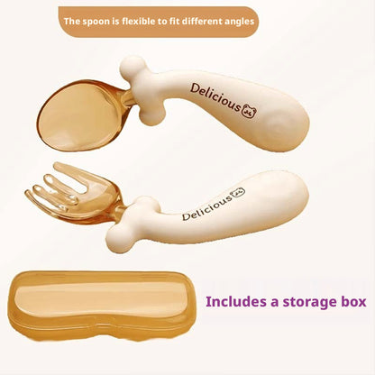 Silicone Baby Spoon for Self-Feeding Training, Newborn Infant Self-Eating Children Tableware Set, Food Supplement Spoon