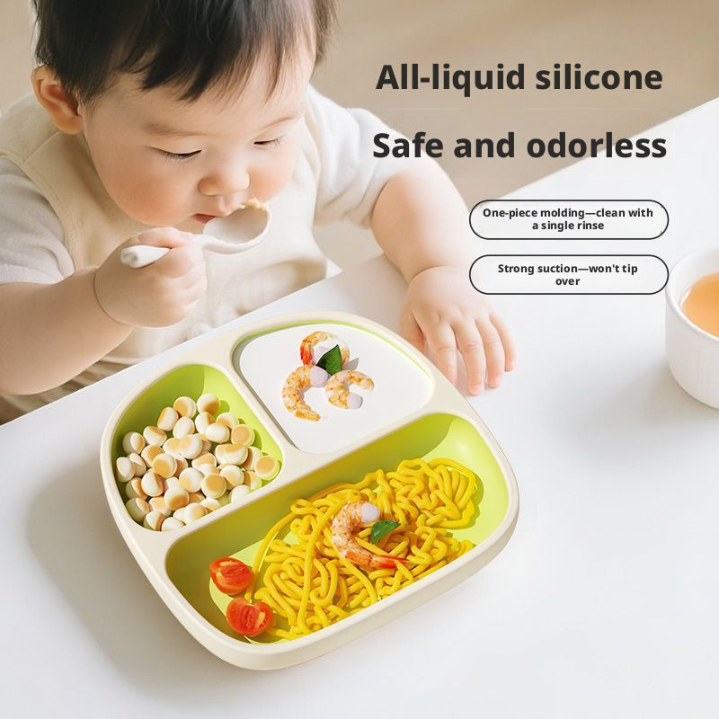 Factory wholesale liquid silicone suction divided plate, anti-spill baby food bowl, simple children tableware with suction and anti-drop design