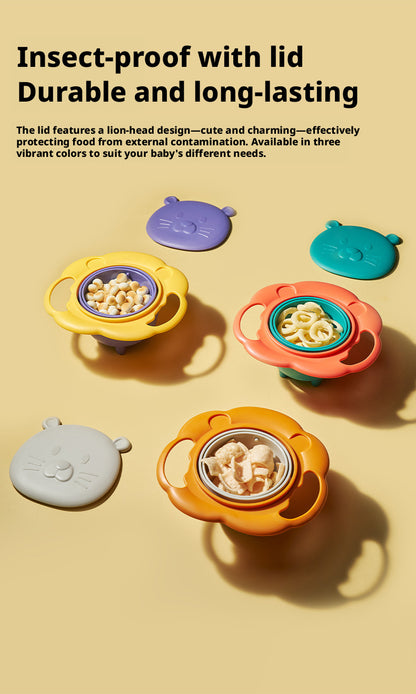 360° Rotatable Gyro Bowl, UFO-Shaped Baby Balance Bowl, Non-Tipping, Heat-Resistant & Drop-Proof Kids Feeding Bowl