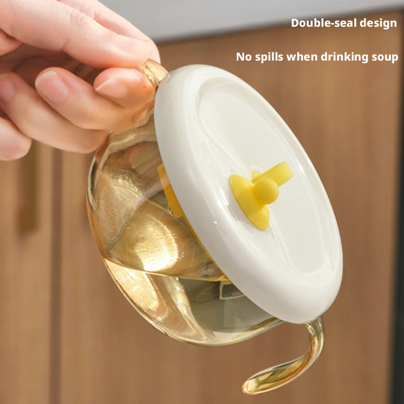 PPSU Baby Food Bowl with Straw for Soup, Double-handled Bowl for Infants and Toddlers to Eat Rice Cereal and Porridge