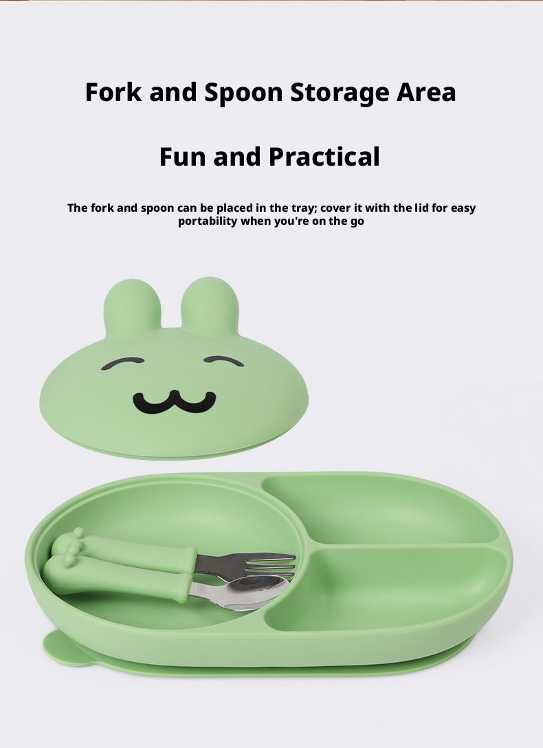 In Stock One-Piece Silicone Plate, Baby Anti-Drop Food Bowl, Food-Grade Silicone Tableware, Rabbit Divided Plate