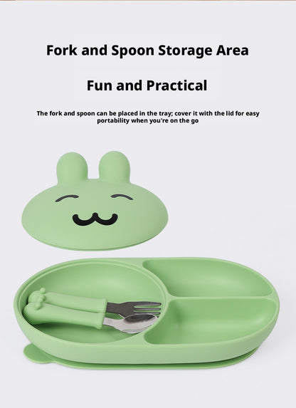 In Stock One-Piece Silicone Plate, Baby Anti-Drop Food Bowl, Food-Grade Silicone Tableware, Rabbit Divided Plate