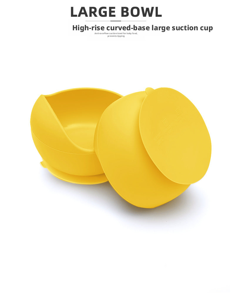 Cartoon Food-Grade Silicone Tableware Set for Babies, Anti-Drop Bowl, Cup and Bib for Infant Complementary Feeding