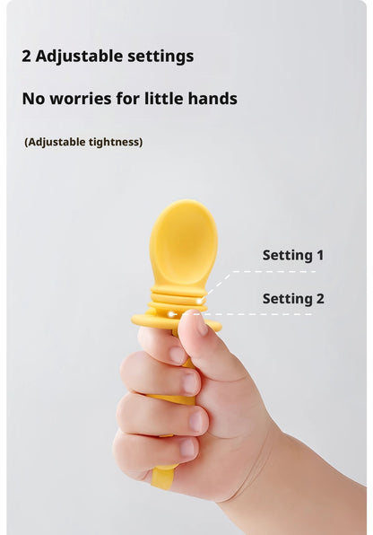 IKV Silicone Spoon, Soft Baby Spoon for Self-Feeding, All-in-One Toddler Spoon and Fork with Anti-Drop Design
