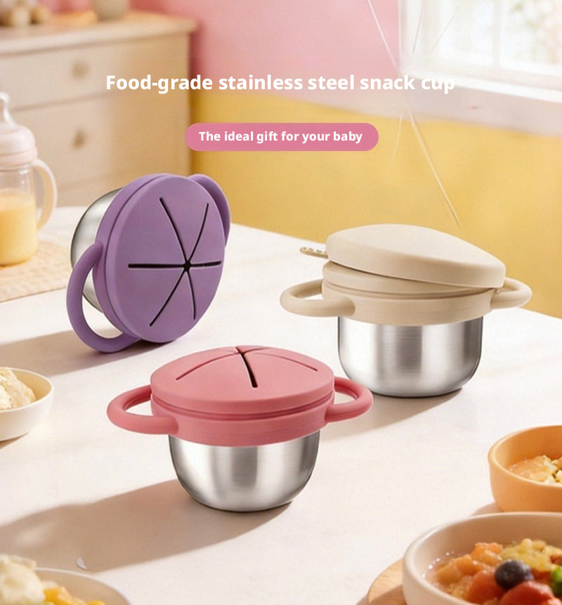 Food-grade Silicone Baby Food Bowl with Double Handles, Leak-proof, Special for Infants, Amazon Stainless Steel Children Feeding Tableware