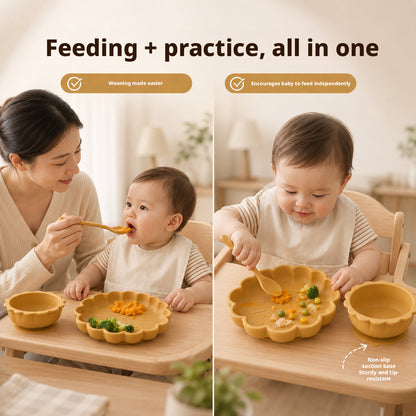 Food Grade Silicone Baby Tableware Set, High Temperature Resistant Dinner Plate, Baby Food Bowl, Cute Lion Cartoon Anti-drop Bowl, Cross-border