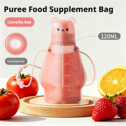 Food-grade silicone baby squeeze feeder for outdoor use, suitable for complementary food pouches, fruit puree bags and feeding porridge