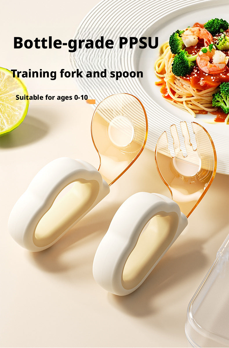 Food-grade tableware for one-year-old babies learning self-feeding, training forks and spoons for complementary food practice