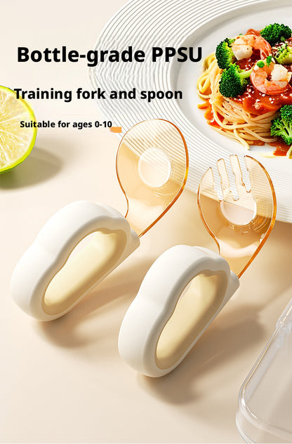Food-grade tableware for one-year-old babies learning self-feeding, training forks and spoons for complementary food practice
