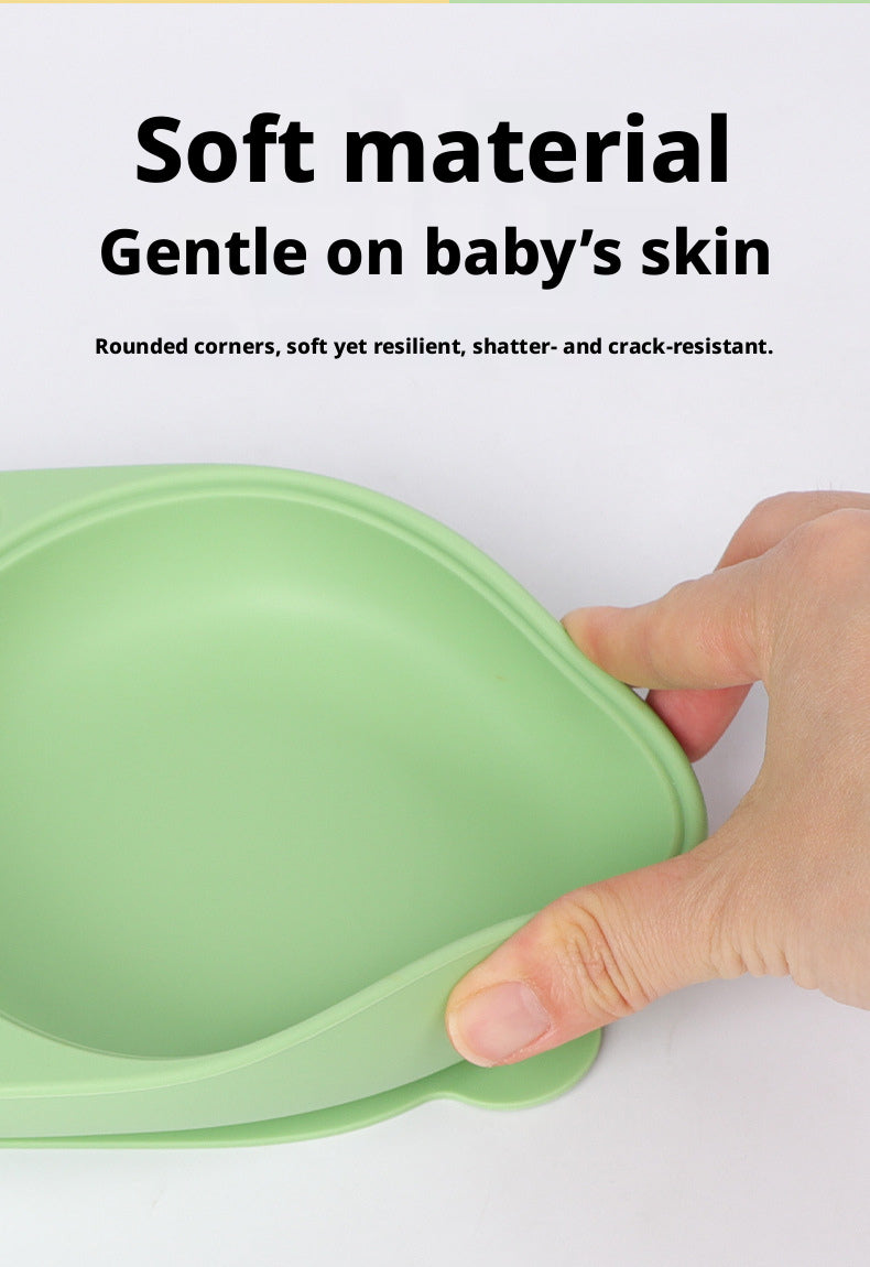 In Stock One-Piece Silicone Plate, Baby Anti-Drop Food Bowl, Food-Grade Silicone Tableware, Rabbit Divided Plate