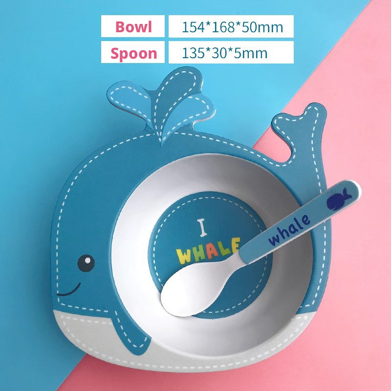 Cute Cartoon Children's Bowl and Spoon Set Made of Bamboo Fiber, Household Baby Dining Bowl, Food Bowl and Soup Bowl for Kids' Complementary Food